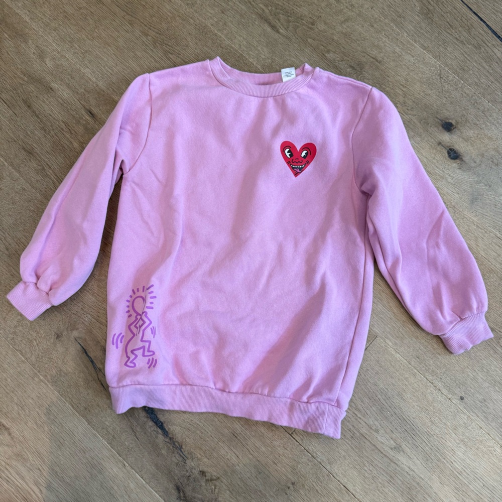 Kieth Haring girls Pink Sweatshirt with Heart and Figure Design